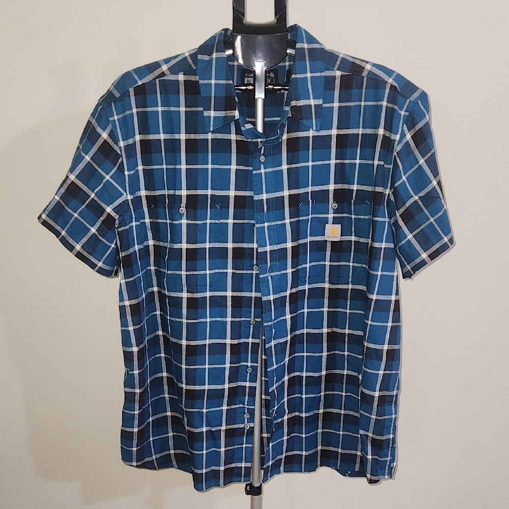 Carhartt Men's Blue and Black Plaid Shirt. XXL.